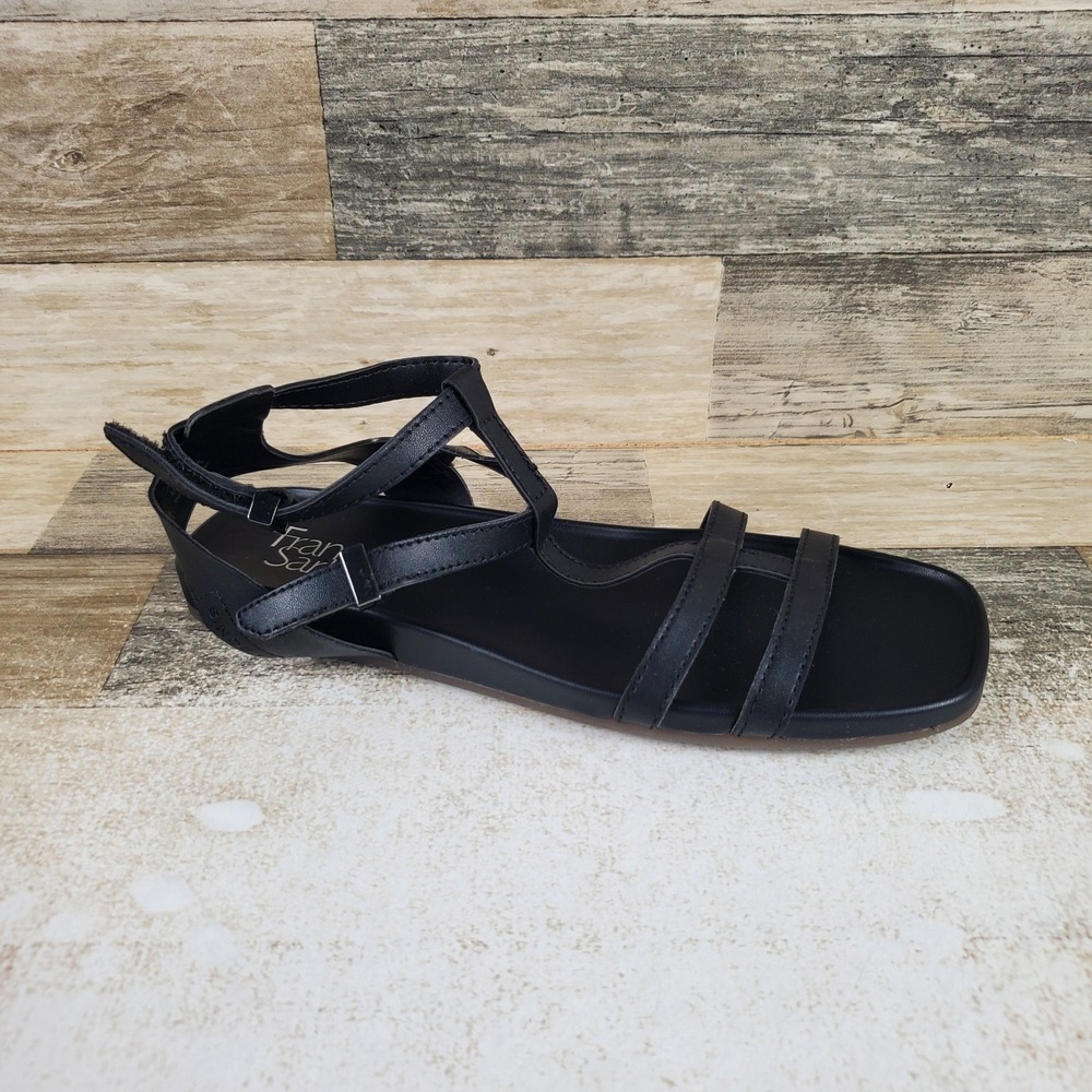 Franco Sarto Evan Gladiator Womens Sz 7.5 Black Leather Adjustable Ankle Buckle